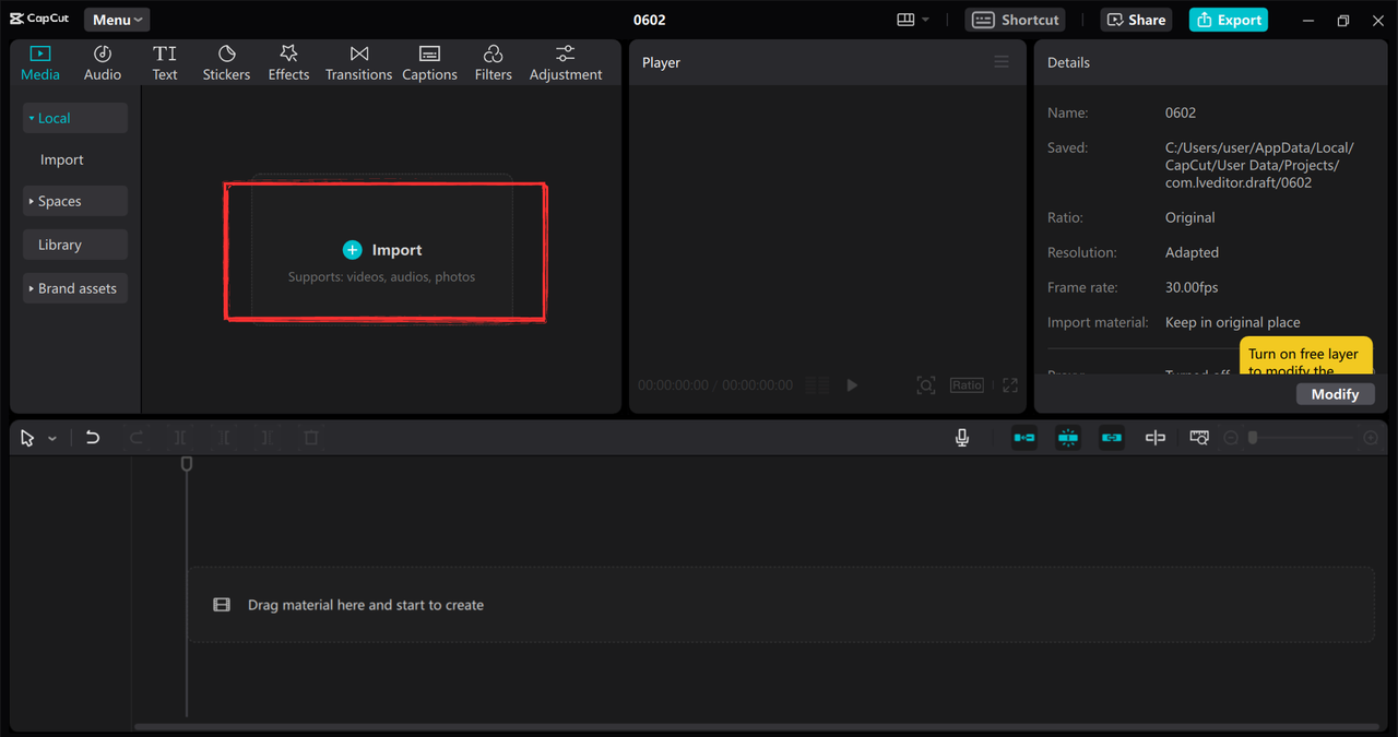 Image showing where to find the "Import" button