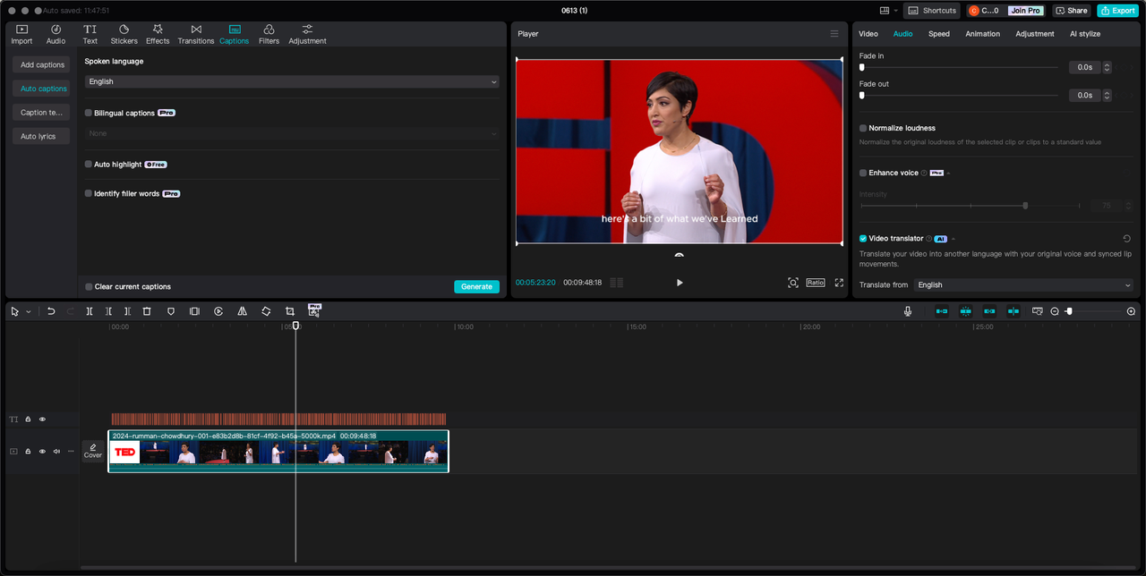 CapCut advanced video translator