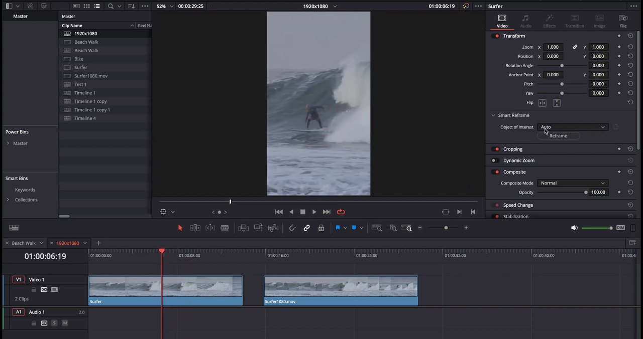 davinci resolve smart reframe