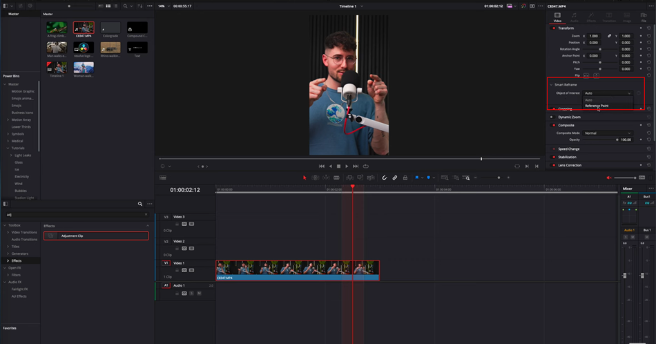 auto reframe davinci resolve 