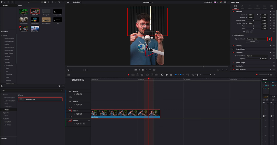 Reference point in auto reframe davinci resolve 