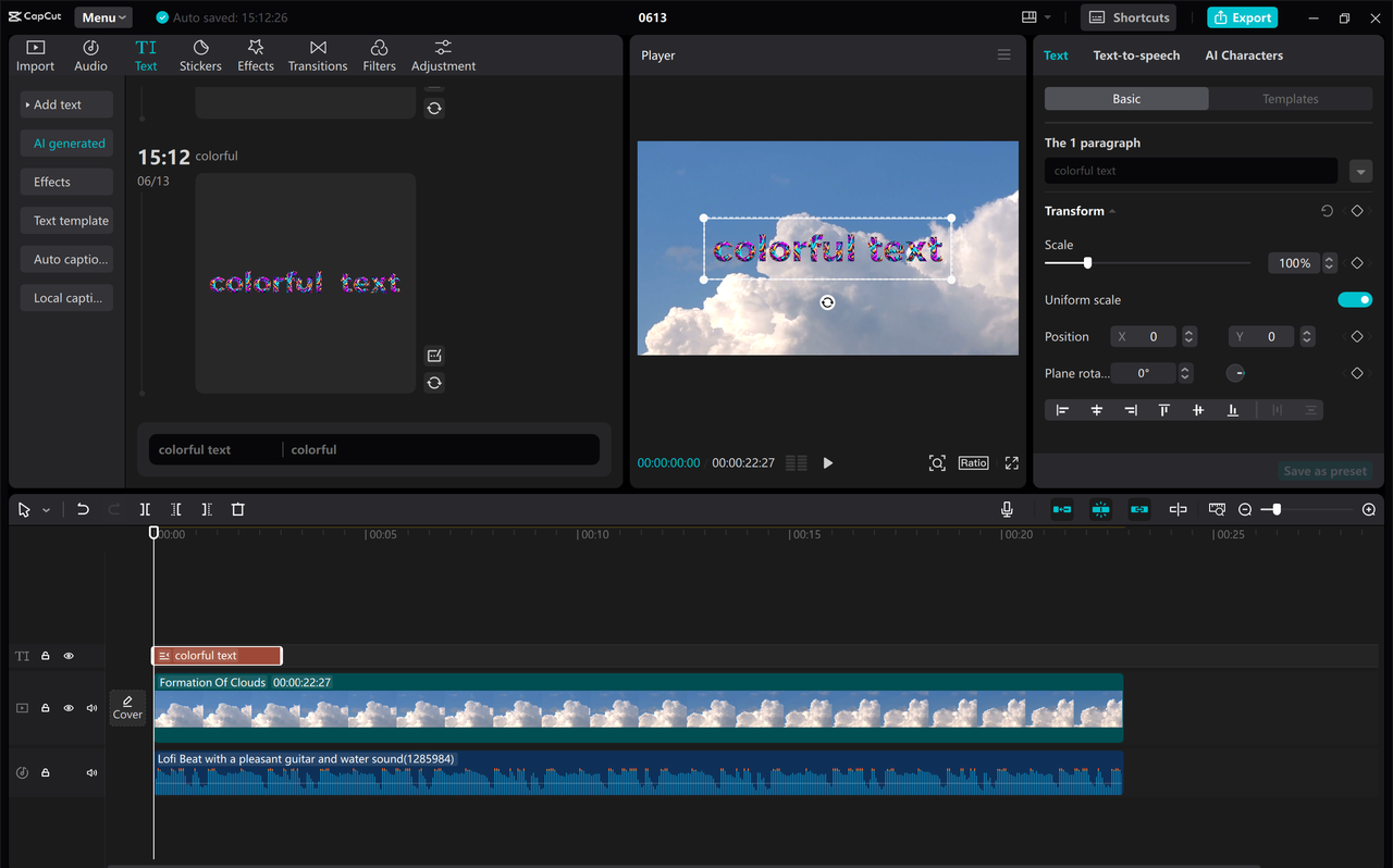 CapCut font generator with colorful text