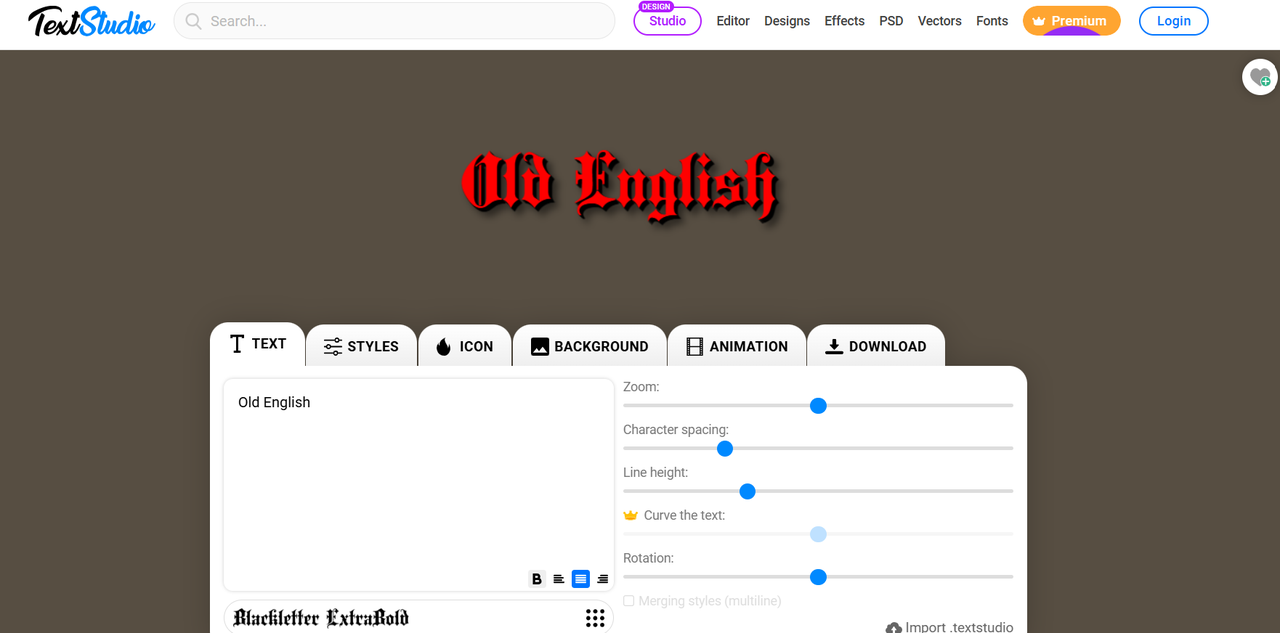 Text Studio font generator with colorful text