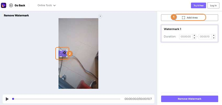 Media.io interface showing the process to delete text from video 