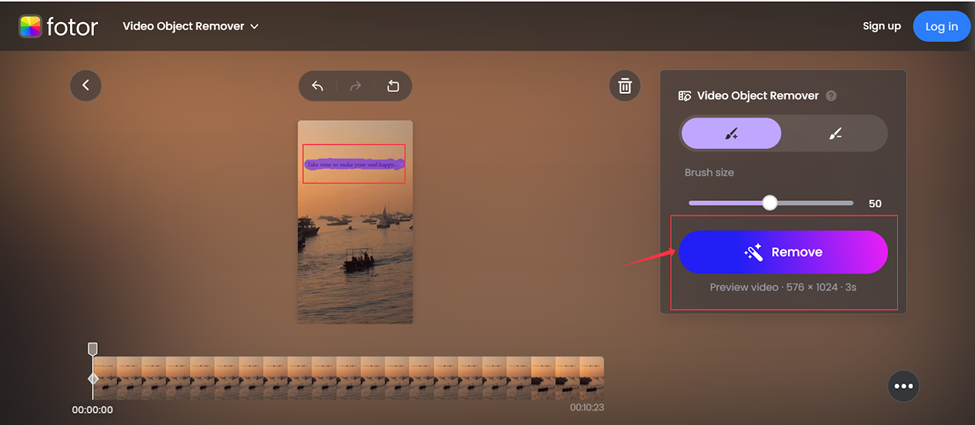 Deleting text from a video using Fotor
