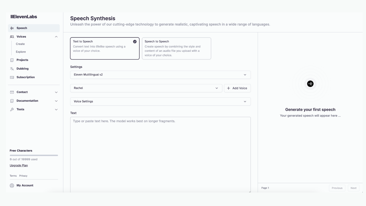 Generating AI voice using ElevenLabs online voice generator