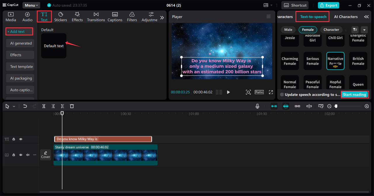 Generating AI voice using CapCut desktop video editor