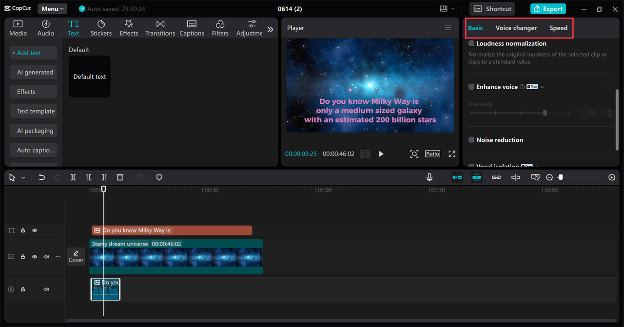 Customizing AI-generated voice using CapCut desktop video editor