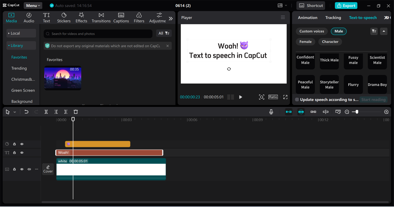 Interface of CapCut desktop video editor - the best AI male voice generator