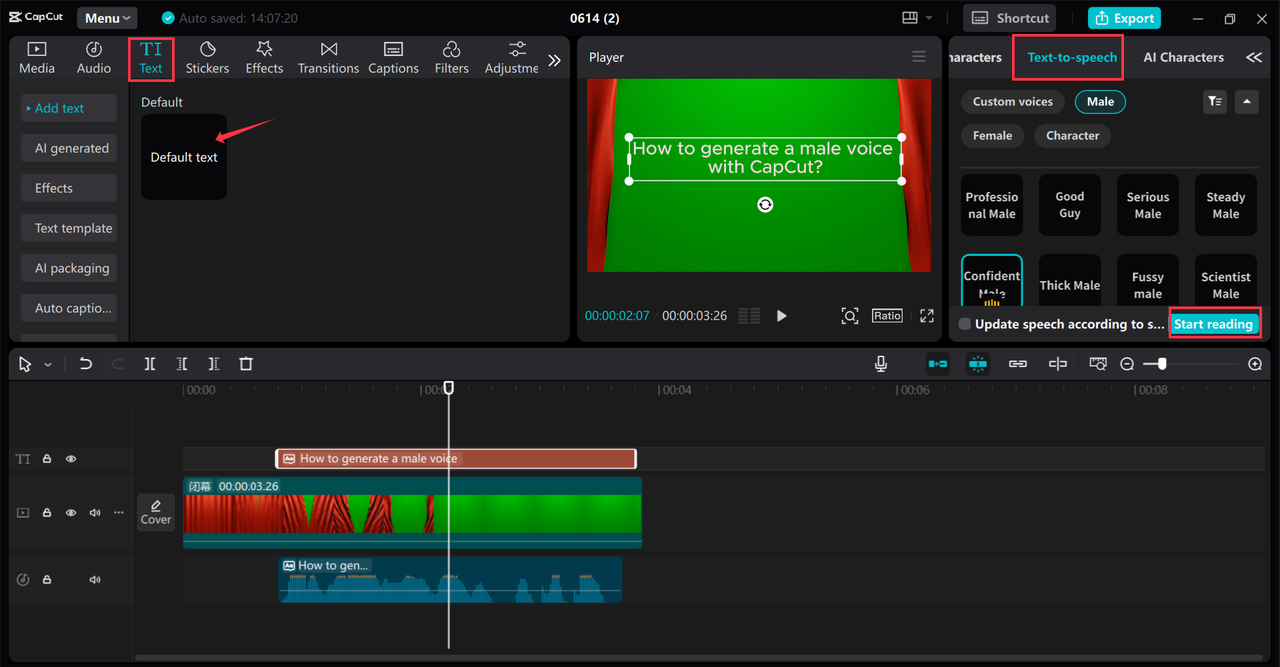 Generating AI male voice using CapCut desktop video editor
