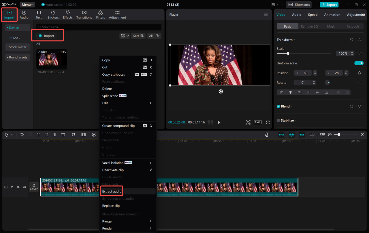 Importing audio in the CapCut desktop video editor