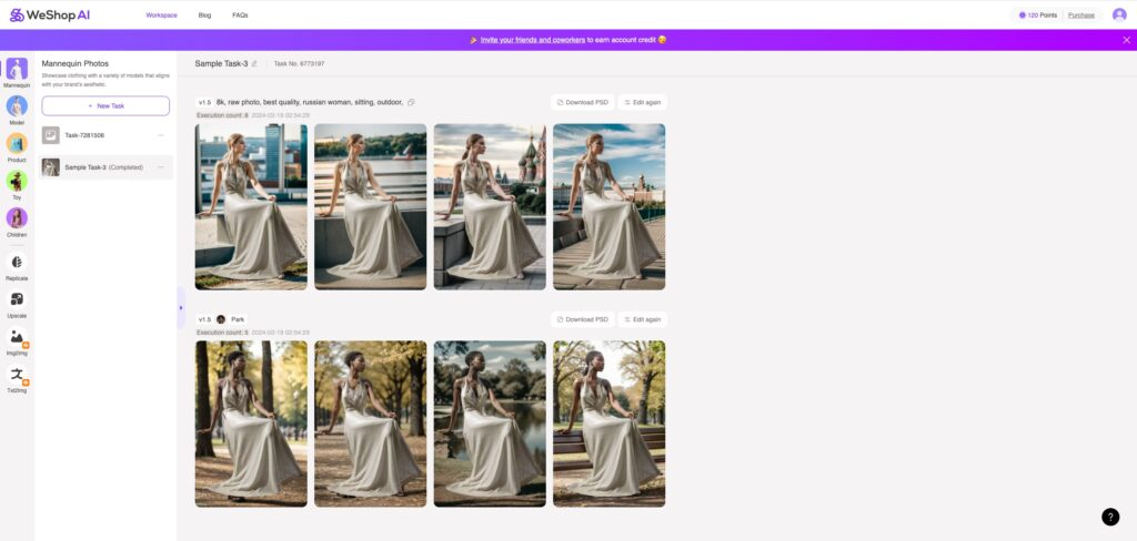 Editor interface of WeShopAI - one of the best ways to relight photos online