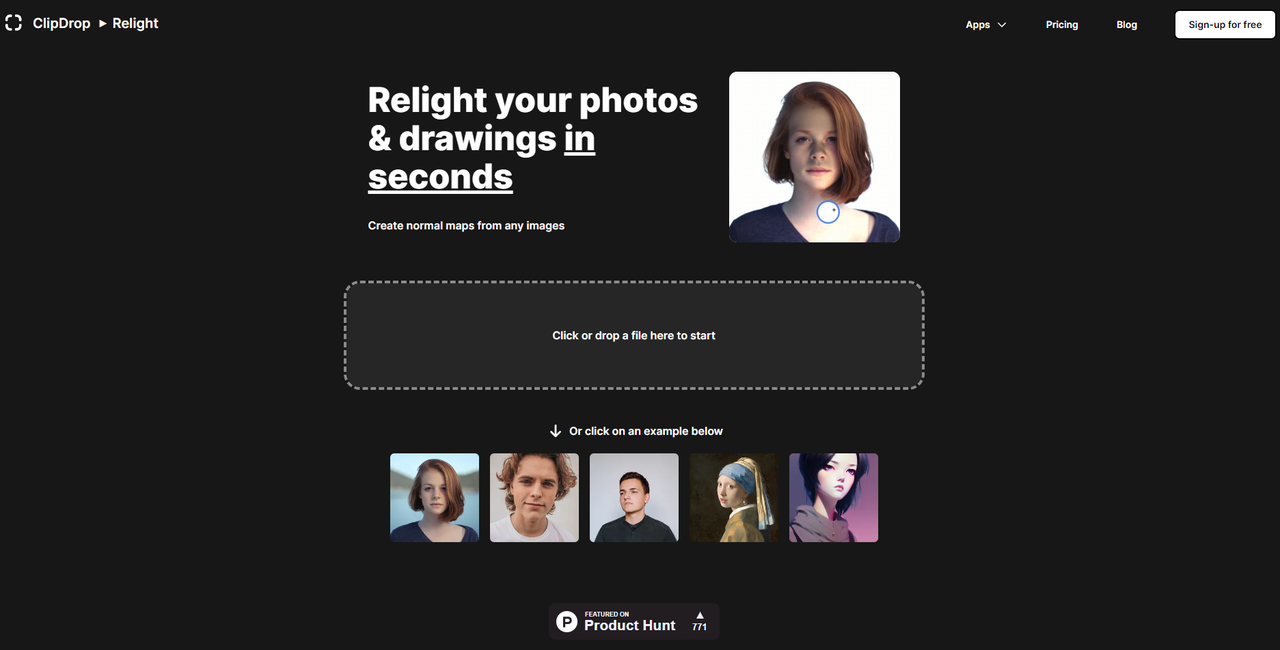 The editor interface of Clipdrop - another way to relight photos online free of cost