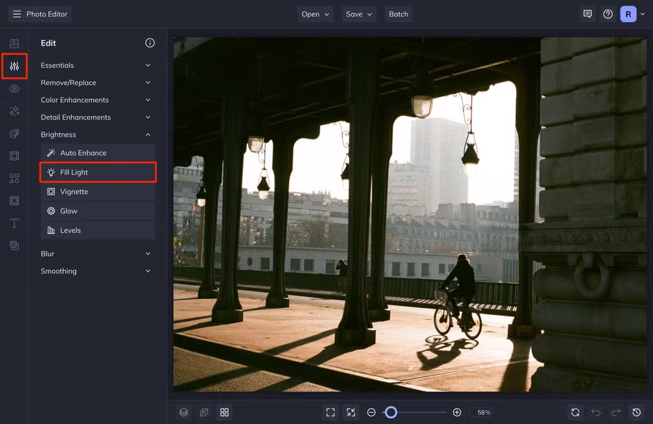 Showing image relighting in BeFunky