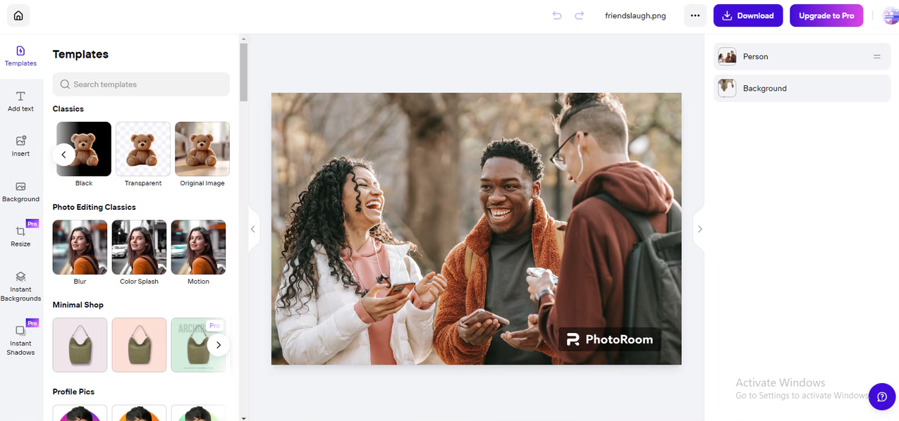 Interface of Photoroom