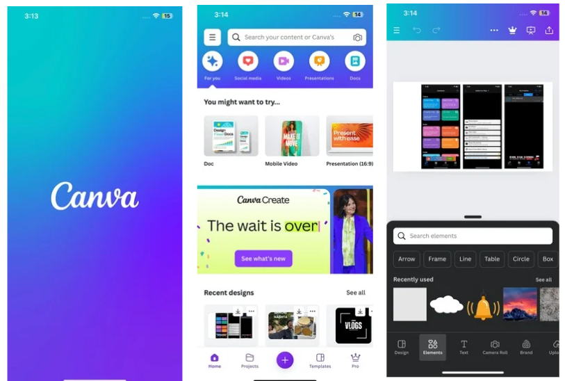 Interface of Canva mobile app