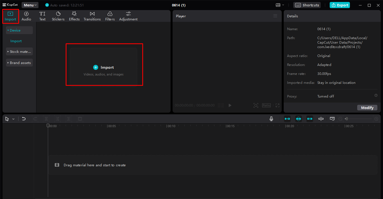Importing media in the CapCut desktop video editor