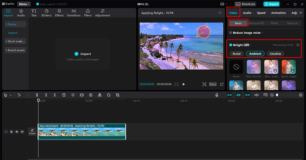 Using the Relight feature in the CapCut desktop video editor
