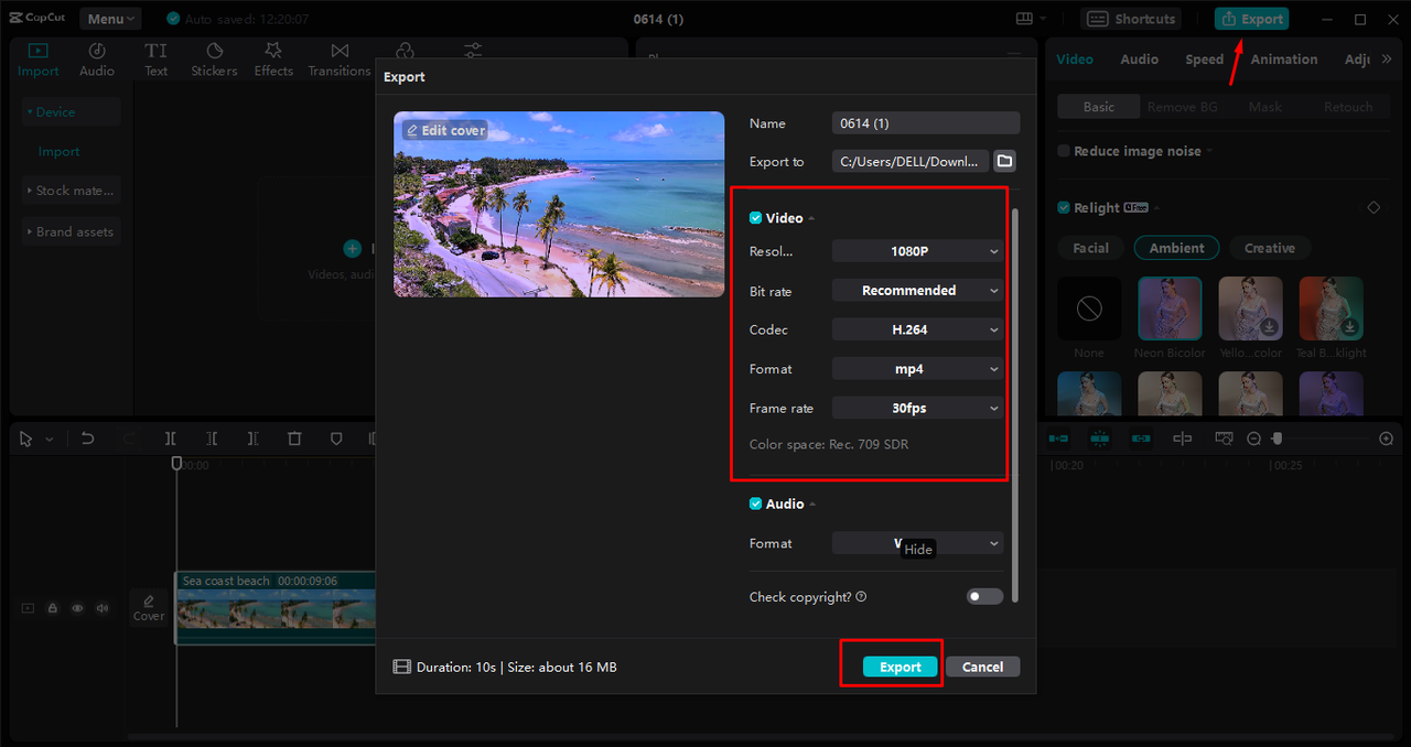 Exporting video from the CapCut desktop video editor