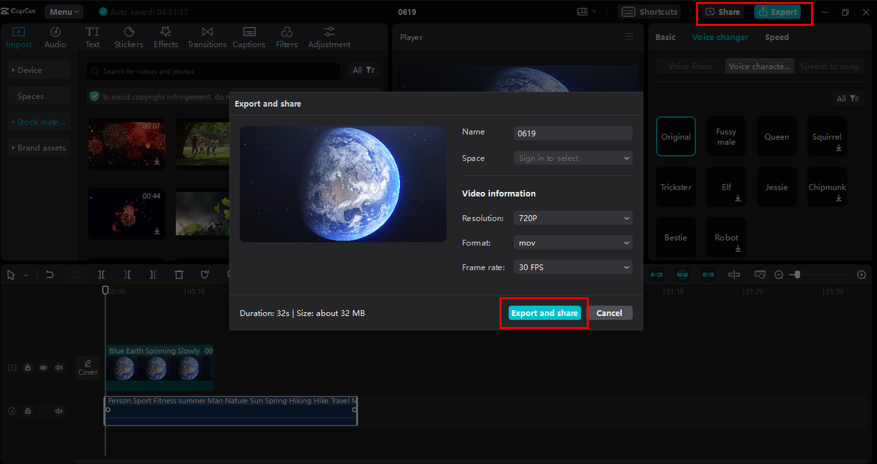 Exporting or sharing the converted voice