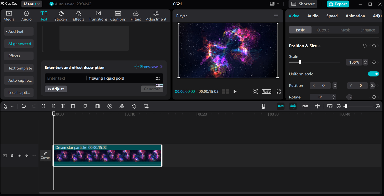 CapCut desktop editor with AI voice generator for comparison to reading apps.