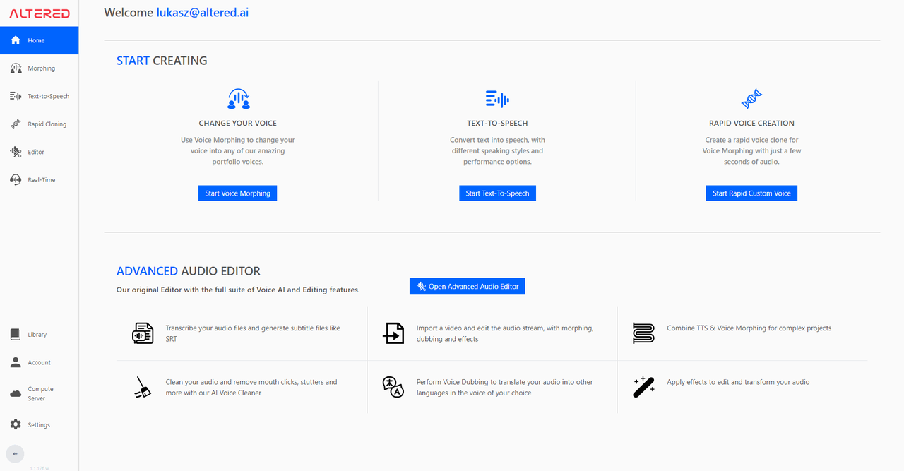 Generating voice using Altered - robust free AI voice generator