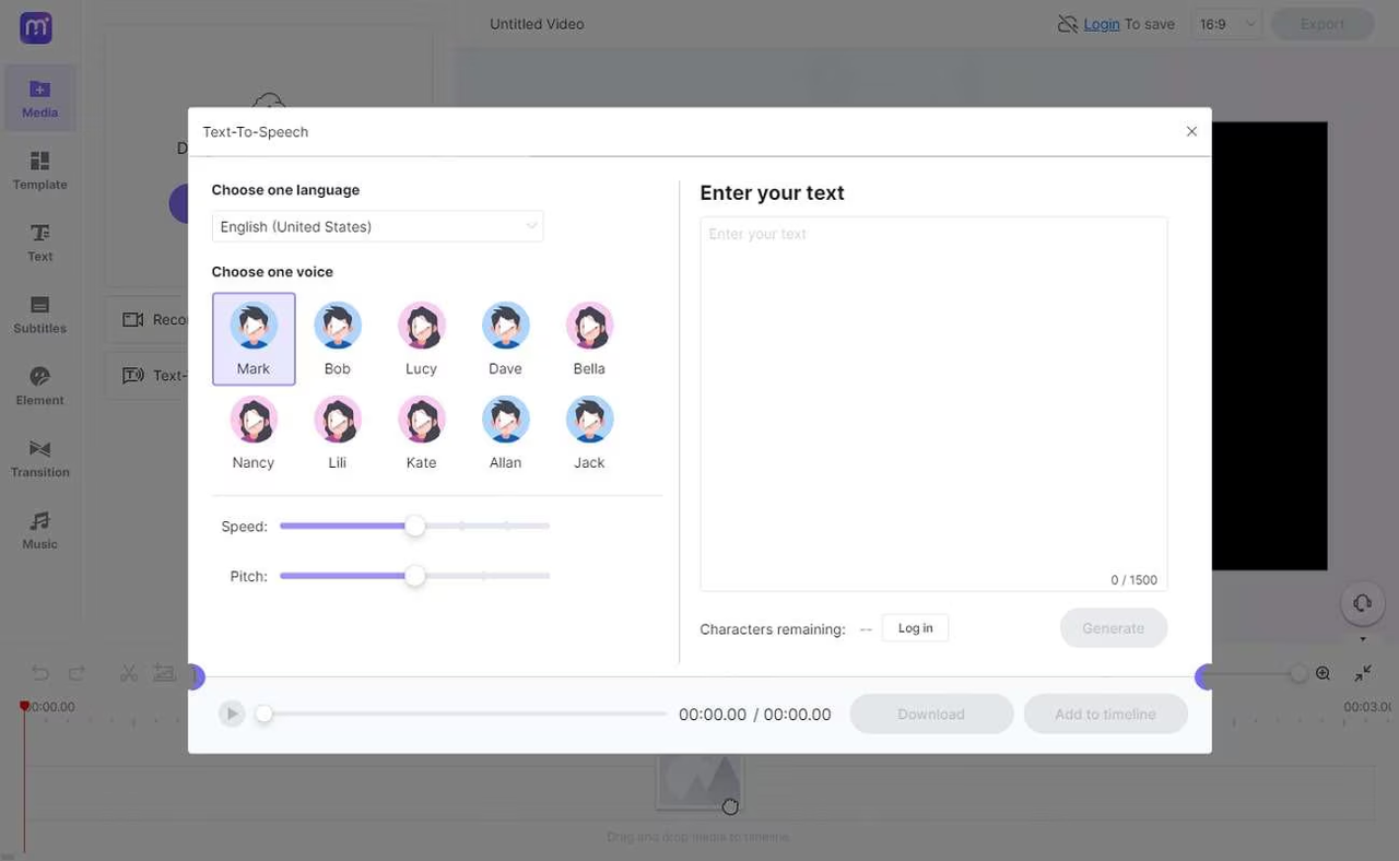 utilizing text-to-speech functionality of Media.io - popular AI voice generator for free