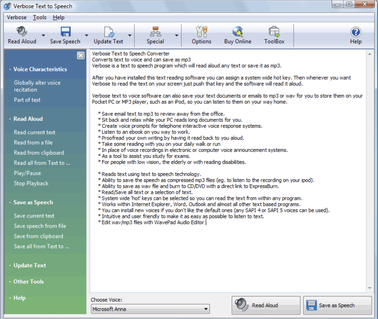 Verbose AI voice generator interface showcasing text-to-speech feature