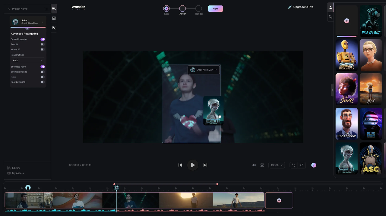 Wonder Studio software interface — one of the best free motion capture software for character animation 