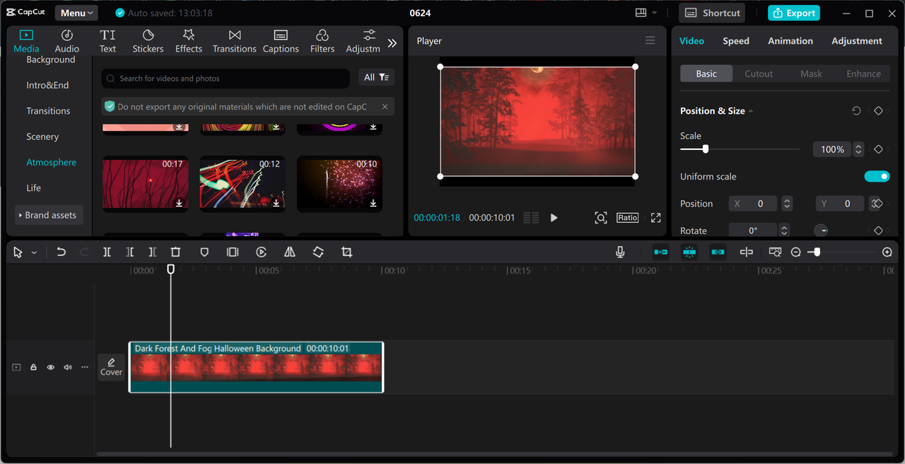 Interface of the CapCut desktop video editor - the best AI outpainting tool