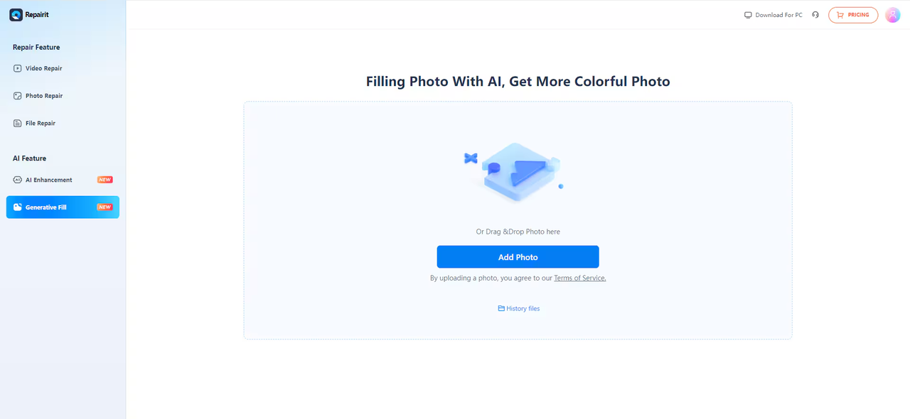 Using Repairit's AI outpainting for free