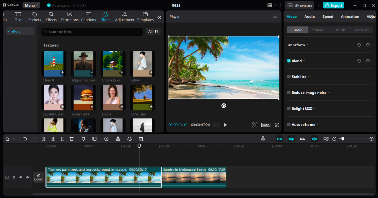 Interface of the CapCut desktop video editor - the best AI color matcher