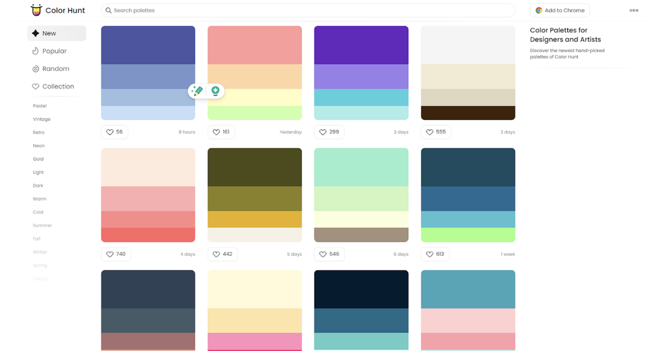 Color Hunt interface - an online tool to match color with AI