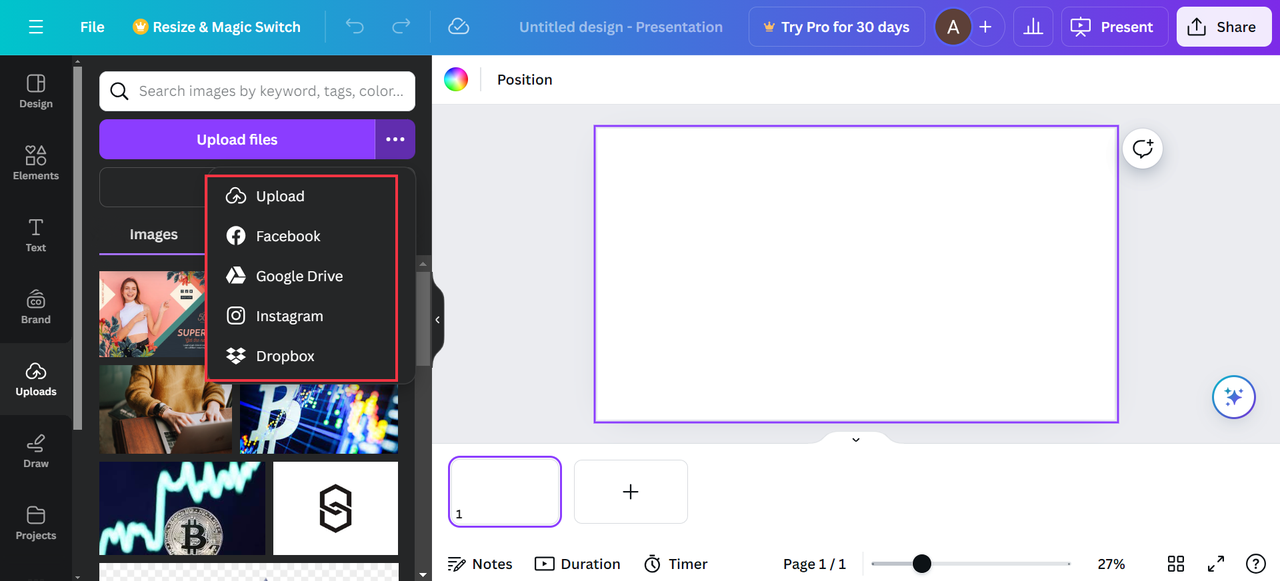 Uploading media to the Canva