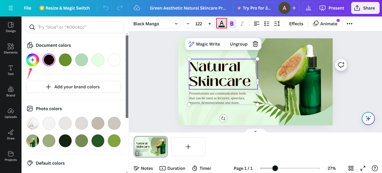 Accessing the color wheel in Canva