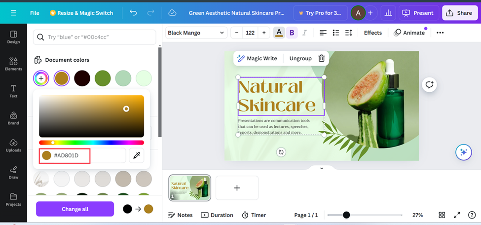 Copying the hex code to use it across different parts of your project