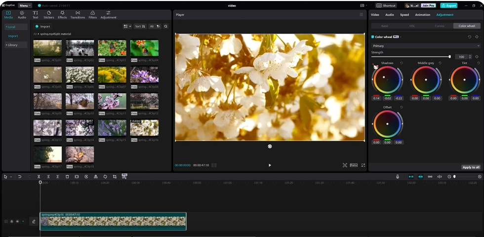 Utilizing the color wheel in the CapCut desktop video editor