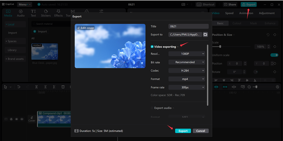 Sharing a video from the CapCut desktop video editor to a social media platform