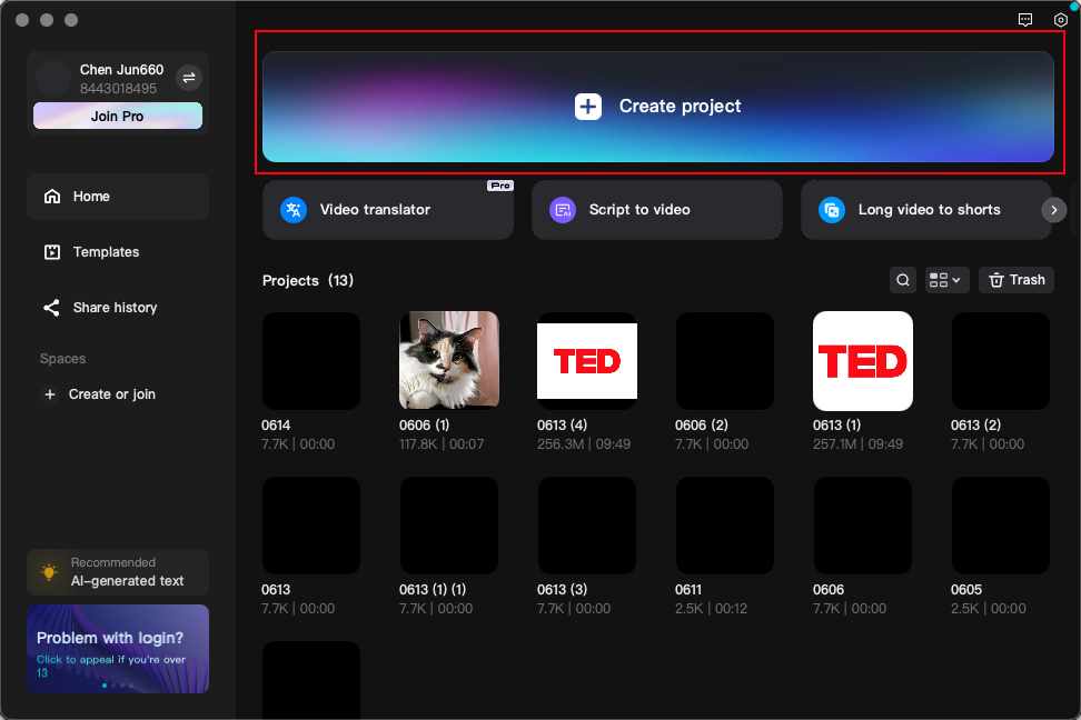 Create a project in CapCut