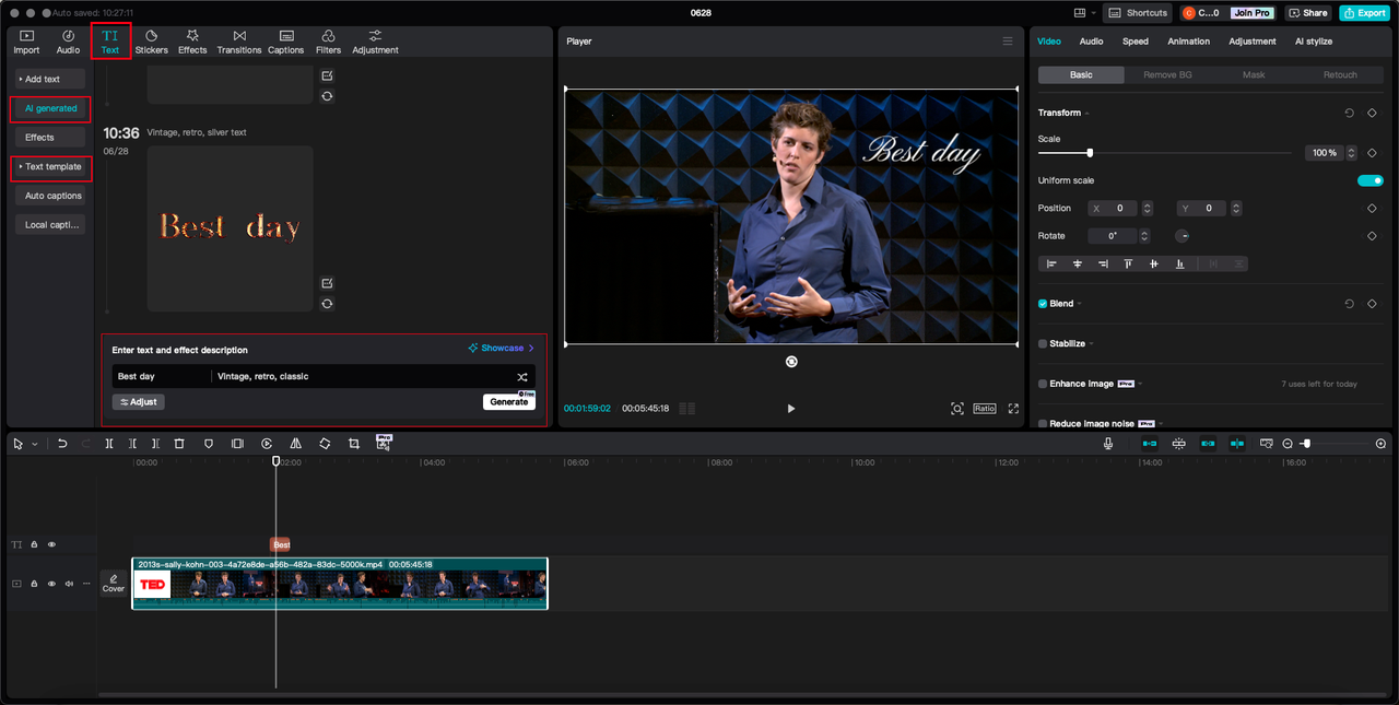 Text features in CapCut