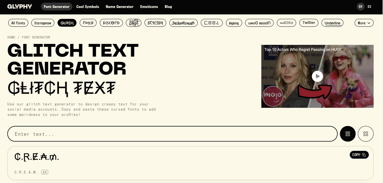 Glyphy glitch font generator