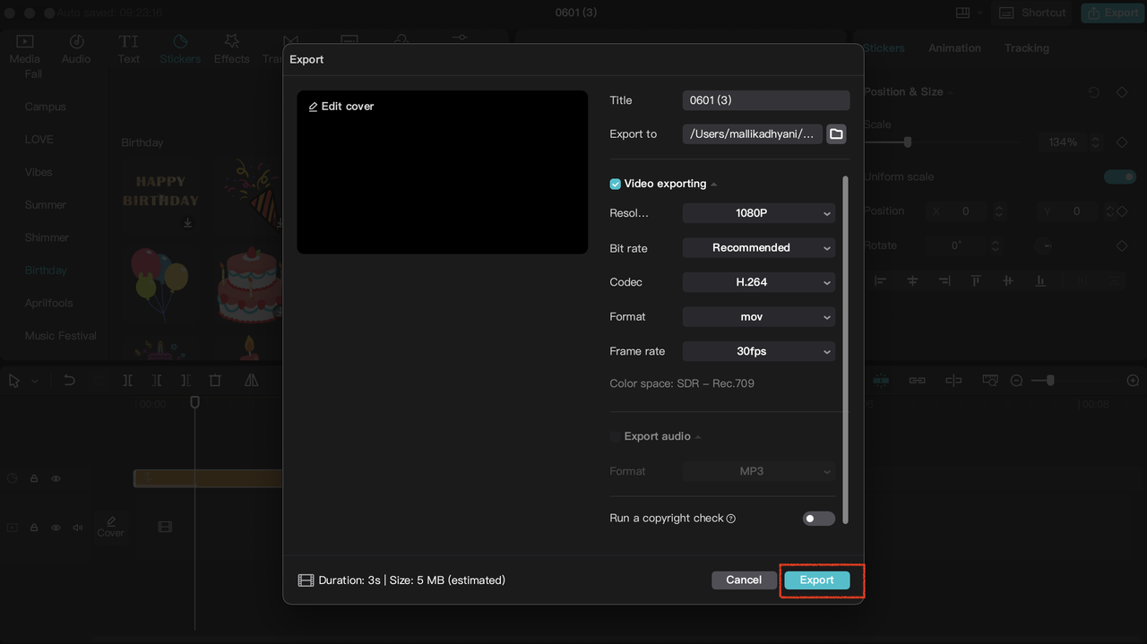 CapCut export function