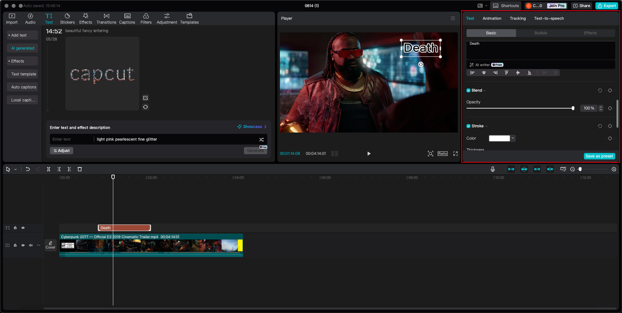 Adjust hand lettering in CapCut