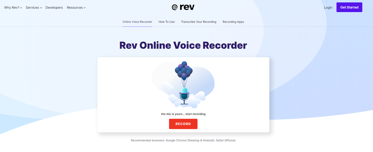 Rev online Voice Recorder and Transcription
