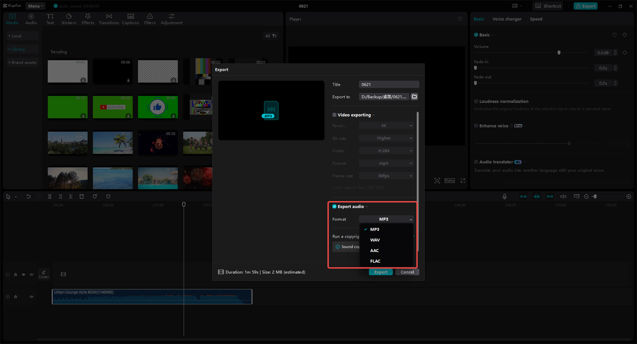 Convert the audio to MP3