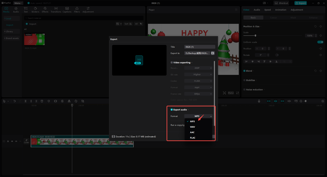 Convert the video to MP3