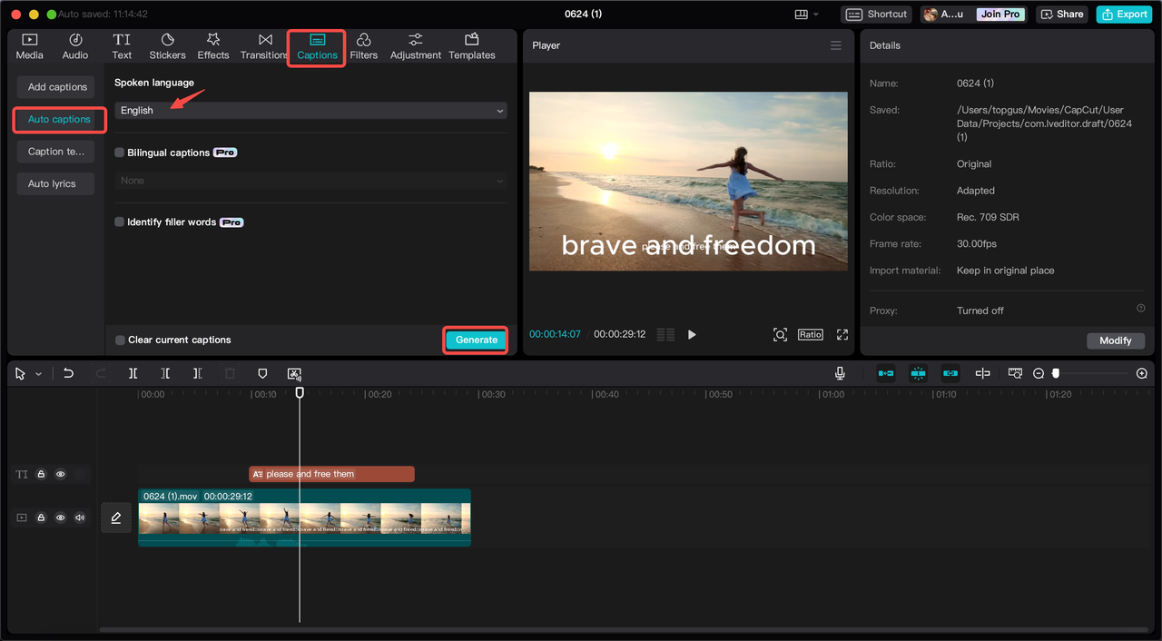 Extract subtitles from the video using Auto Caption