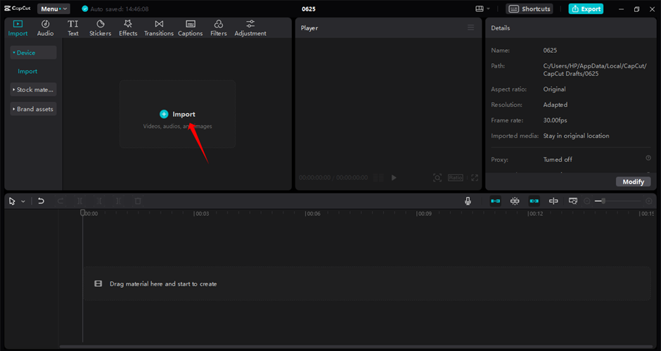 Uploading media to CapCut desktop video editor for outpainting
