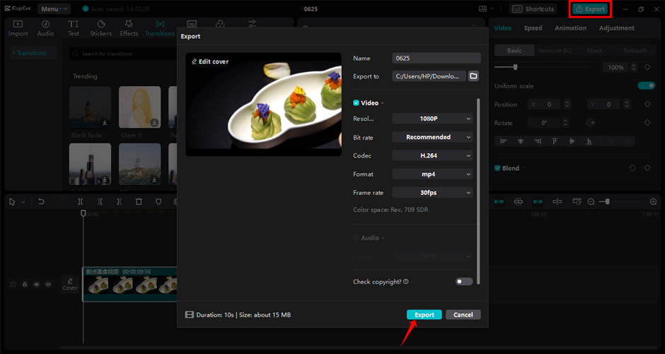 Exporting enhanced footage from the CapCut desktop video editor
