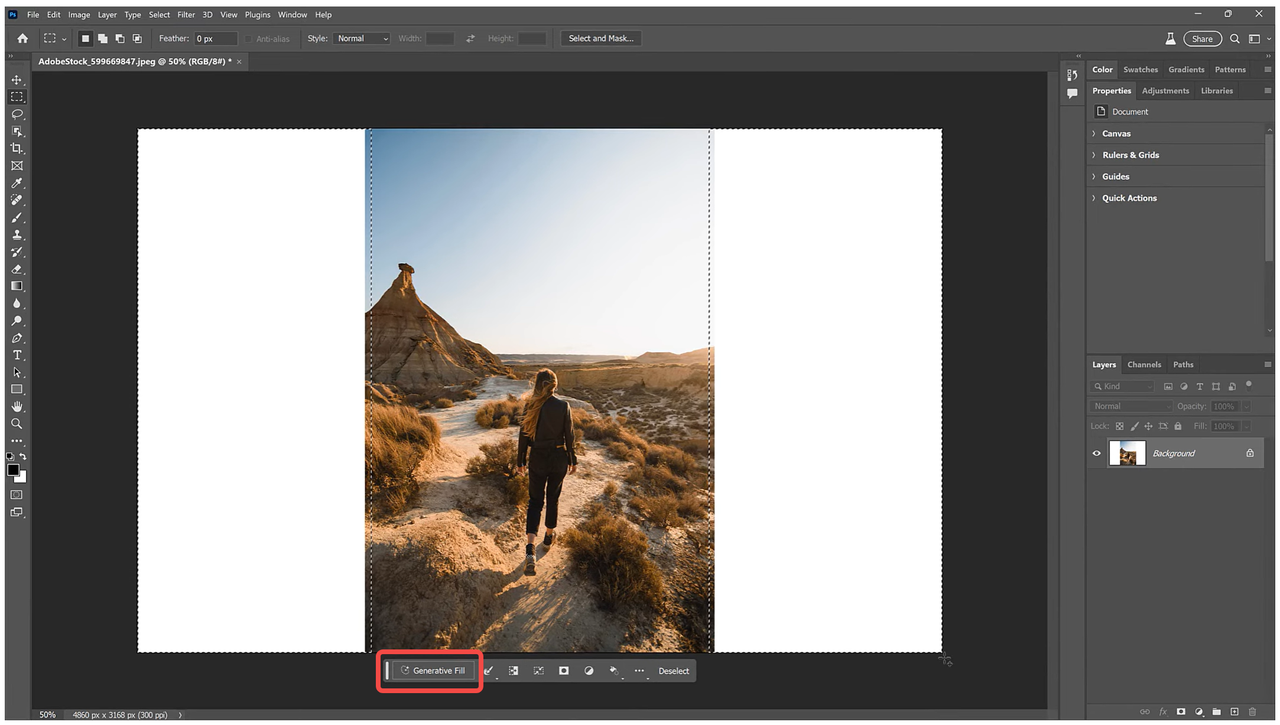 The Interface of AI Generative Fill - the best tool to extend images in Photoshop